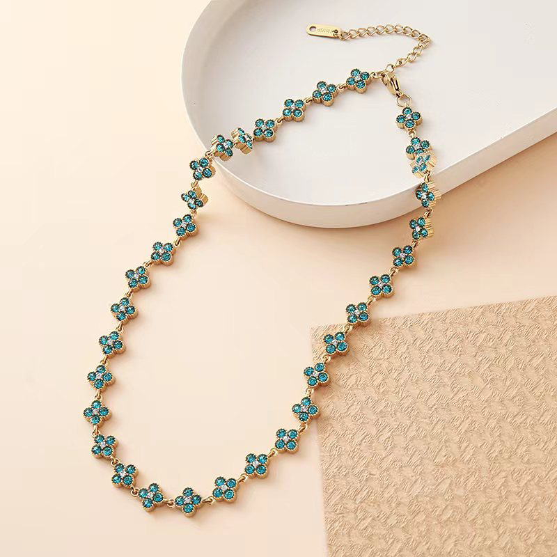 stainless steel four-leaf clover zirconia necklace-JY27 - Image 5