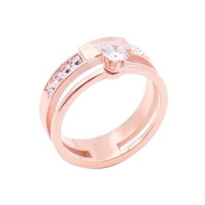 Women's 18K Gold-Plated Stainless Steel Double-Layer Diamond Ring-HS78