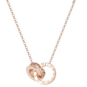 Wholesale 316L Stainless Steel Roman Double-Ring Necklace-HS27