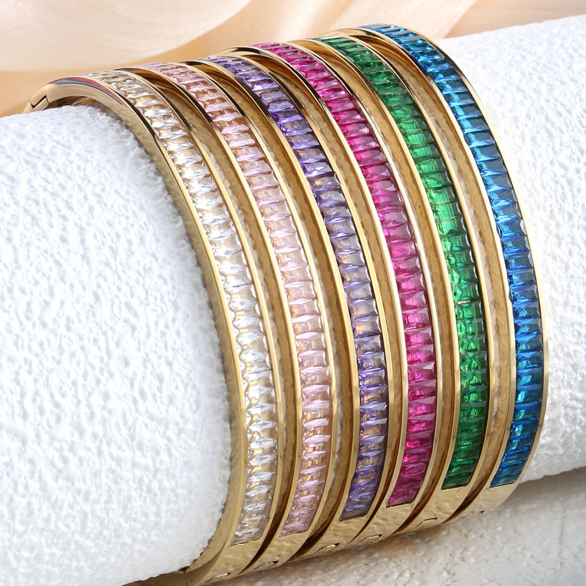Stainless Steel Semi-Circular Zirconia Bracelet-CX13 - Image 2