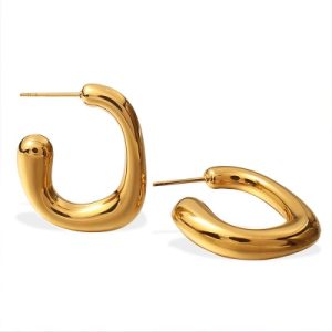 Wholesale 18K Stainless Steel Geometric C-Shaped Earrings in French Minimalist Style-OJ20