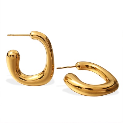 Wholesale 18K Stainless Steel Geometric C-Shaped Earrings in French Minimalist Style-OJ20
