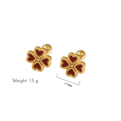 304 Stainless Steel Four-Leaf Clover Pearl Earrings-HS44 - Image 3