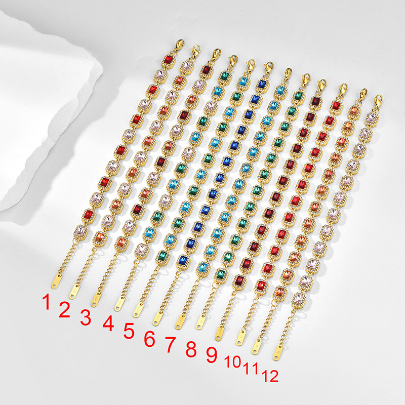 Blue square-cut cubic zirconia Bracelet-JY08 - Image 3