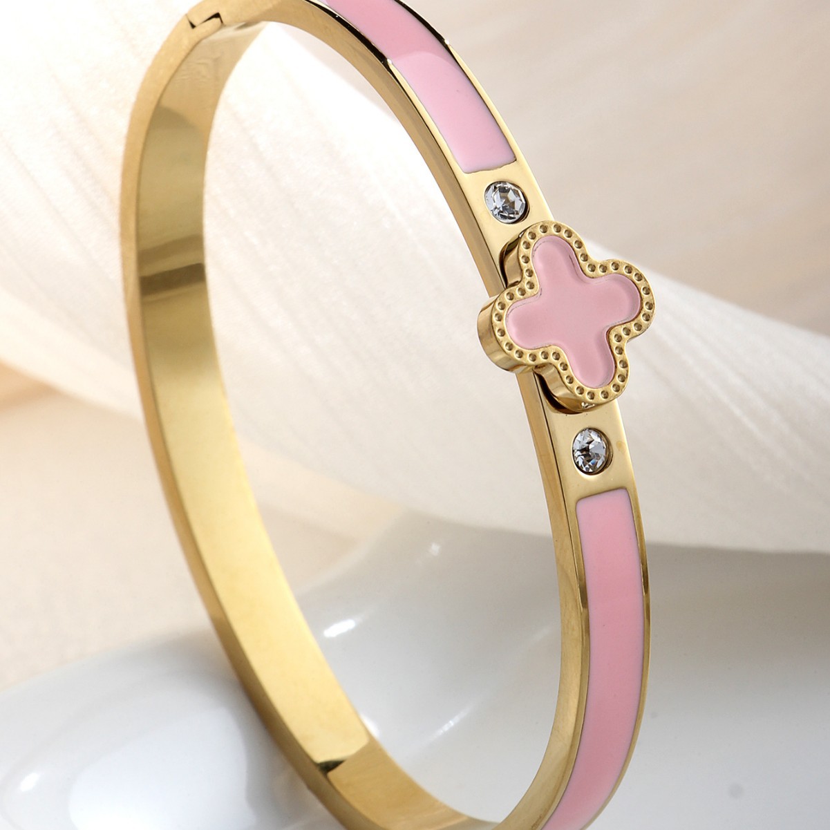 Stainless Steel Four-Leaf Clover Bracelet-CS76 - Image 4