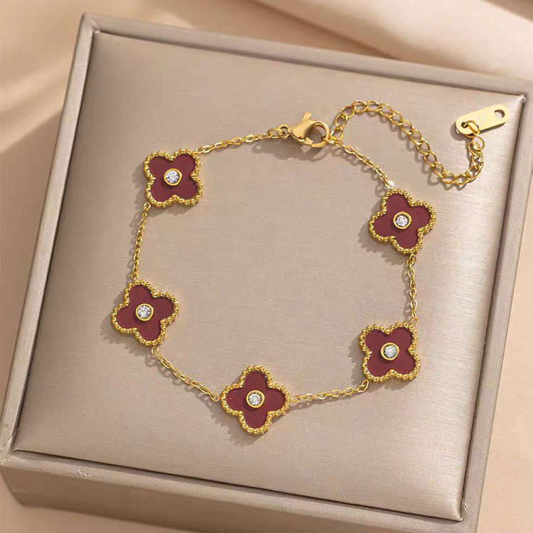 New stainless steel zirconia four-leaf clover bracelet-JY55