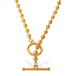 Wholesale PVD 18K Gold-Plated Stainless Steel OT-Clasp Bead Necklace-OJ69