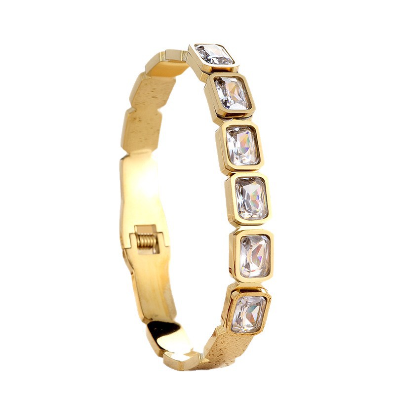 Stainless Steel Square Sugar-Shaped Zircon Bracelet-CS80 - Image 3