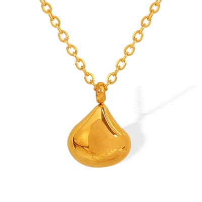 Wholesale PVD-Plated Women's Stainless Steel Teardrop Necklace—Simple and Versatile-OJ37