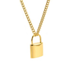 316L Stainless Steel Lock-Shaped Pendant Necklace-GJ28