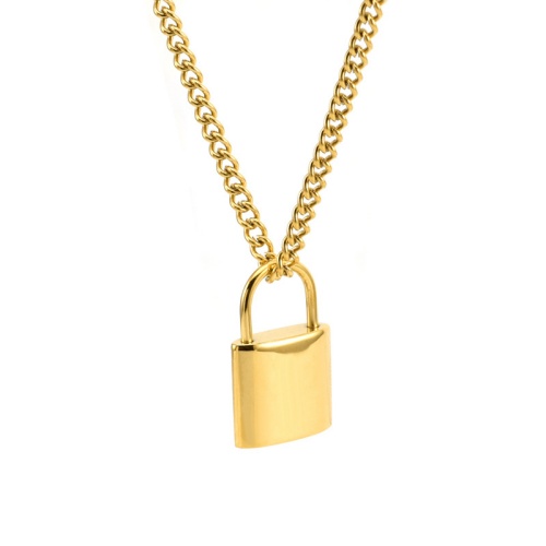 316L Stainless Steel Lock-Shaped Pendant Necklace-GJ28