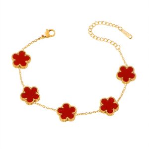 Wholesale 316L Gold-Plated Stainless Steel Five-Leaf Flower Bracelet-HS43