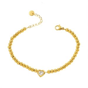 Wholesale 18K Gold-Plated Stainless Steel Beaded Heart-Shaped Bracelet-HS40
