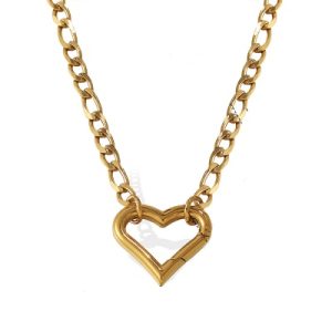 Wholesale 316L Stainless Steel Figaro Chain with 18K Gold-Plated Heart-Shaped Clasps-OJ33