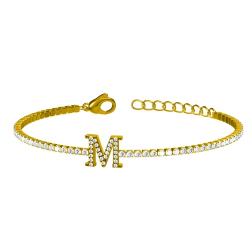 Stainless Steel Zirconia-Inlaid Letter Bracelet-LY111