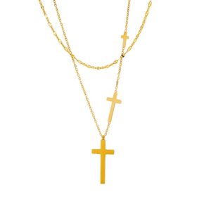 Wholesale 316L Stainless Steel Double-Layer Cross Necklace-HS35