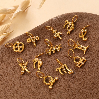 316L 18K Gold-Plated Stainless Steel Diamond-Set Zodiac Sign Pendant Findings-OJ61 - Image 4