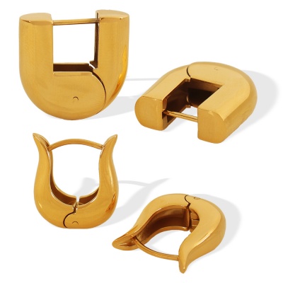 Wholesale Women's 18K Gold-Plated Stainless Steel U-Shaped Earrings: Vintage and Elegant-OJ22