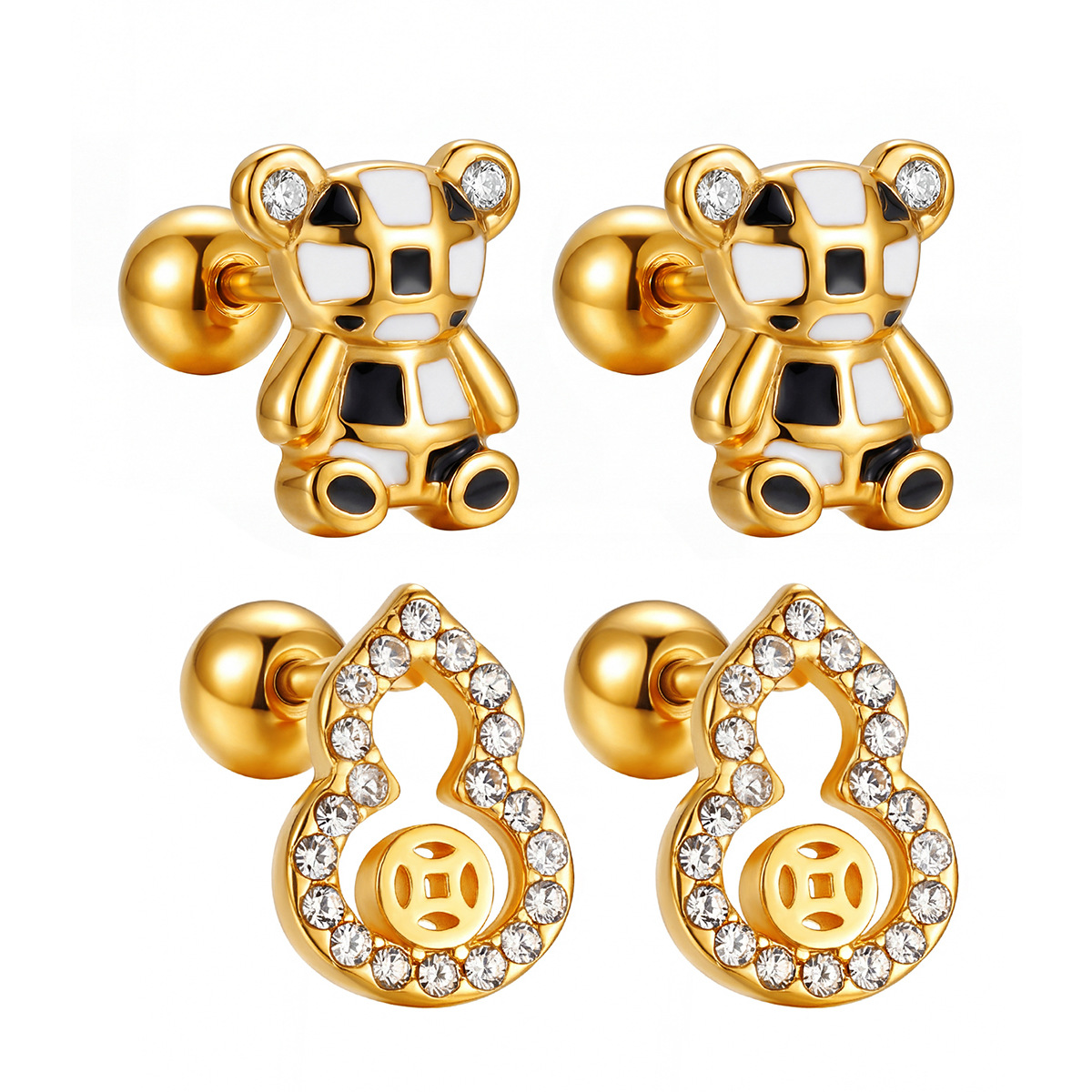 Wholesale Waterproof 18K Gold-Plated Stainless Steel Heart-Shaped Earrings-HS20