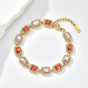 Pink Two-Tone Cubic Zirconia bracelet-JY021