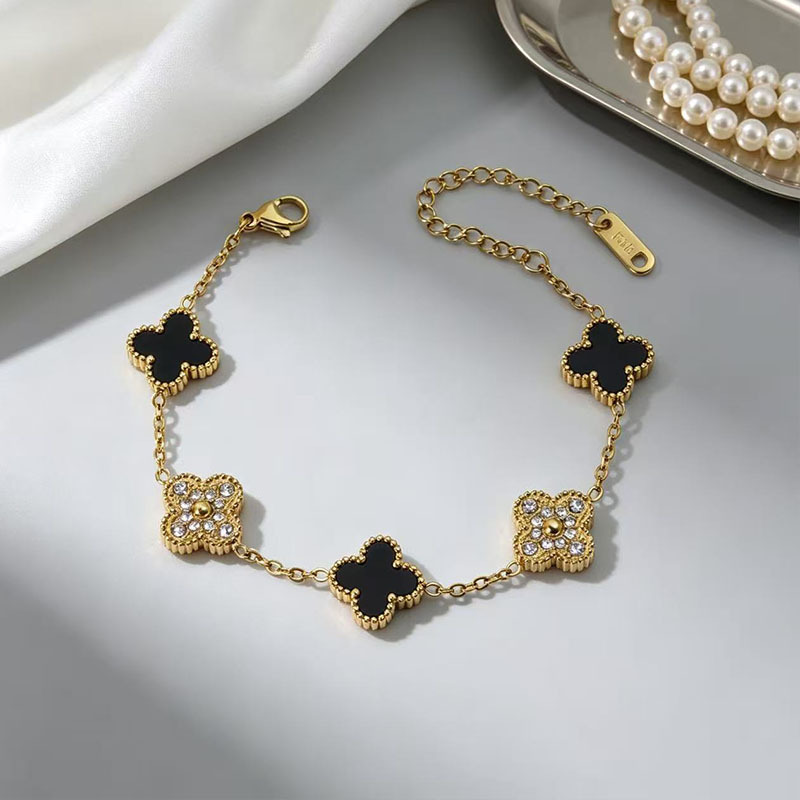 Stainless steel zircon four-leaf clover bracelet-JY51 - Image 6