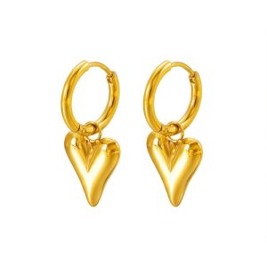 Wholesale Waterproof 18K Gold-Plated Stainless Steel Heart-Shaped Earrings-HS20