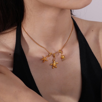 316L 18K Gold-Plated Stainless Steel Marine Life Pendant Set (15 Pieces)-OJ64 - Image 6