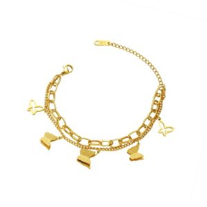 Wholesale 316L Gold-Plated Stainless Steel Double-Layer Butterfly Bracelet-HS42