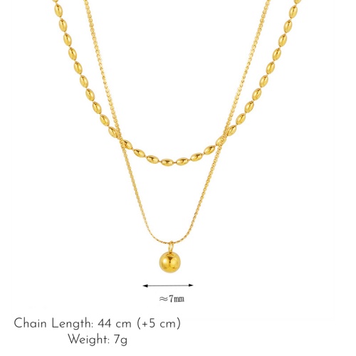 Wholesale 316L Stainless Steel Gold Bead Layered Necklace-HS37 - Image 2