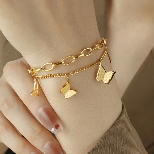 Wholesale 316L Gold-Plated Stainless Steel Double-Layer Butterfly Bracelet-HS42 - 图片 2