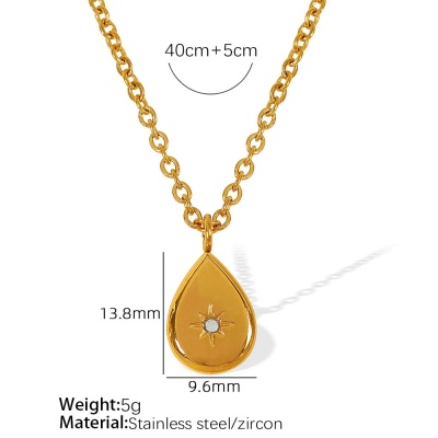 Wholesale 316L Stainless Steel Geometric Square Teardrop Octagram Necklace-Oj14 - Image 2