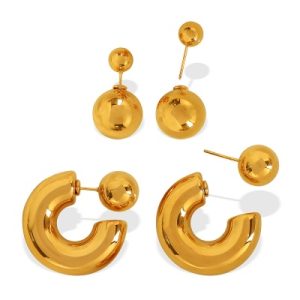 Wholesale 18K Stainless Steel Spherical Earrings: Niche Instagram-Style-OJ19