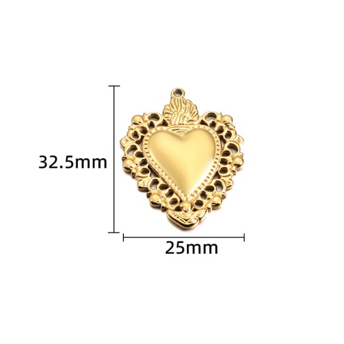 316L Stainless Steel Heart-Shaped Vintage Pendant-GJ56 - 图片 4
