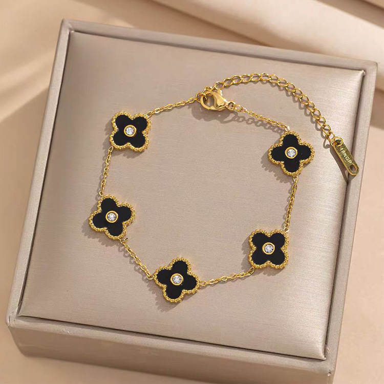 New stainless steel zirconia four-leaf clover bracelet-JY55 - Image 3