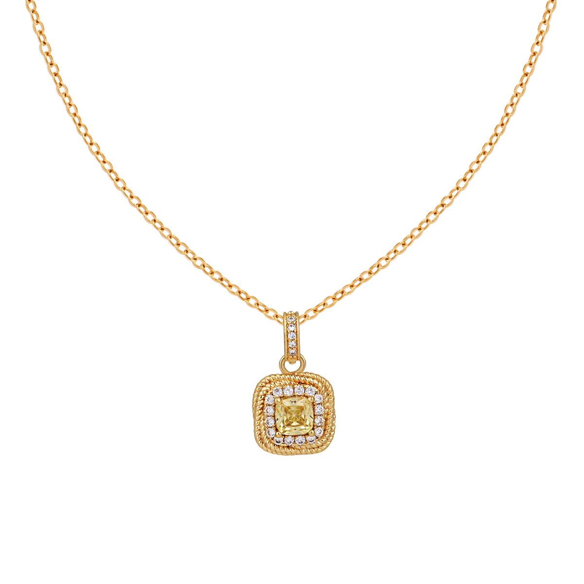 Stainless Steel Diamond-Set Sugar Cube Necklace-RH37