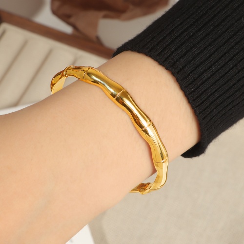 Stainless Steel Polished Bamboo-Patterned Bracelet-HS52 - Image 2