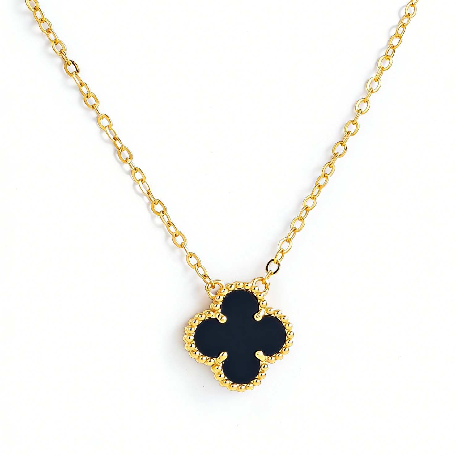 Stainless Steel Four-Leaf Clover Pearl Necklace-JY34 - Image 4