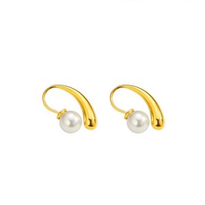 Wholesale 18K Gold-Plated Stainless Steel Pearl Teardrop Earrings-HS21