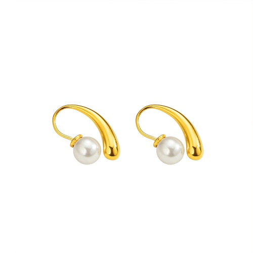 Wholesale 18K Gold-Plated Stainless Steel Pearl Teardrop Earrings-HS21
