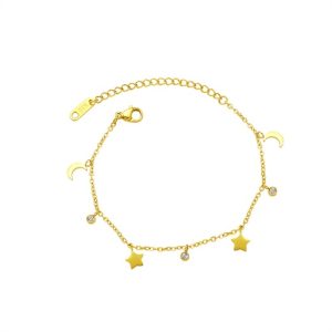 Wholesale 18K Gold-Plated Stainless Steel Star and Moon Bracelet-HS39