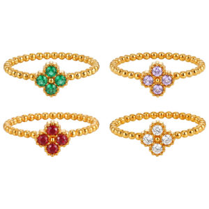 Stainless Steel Four-Leaf Clover Diamond Ring-RH26