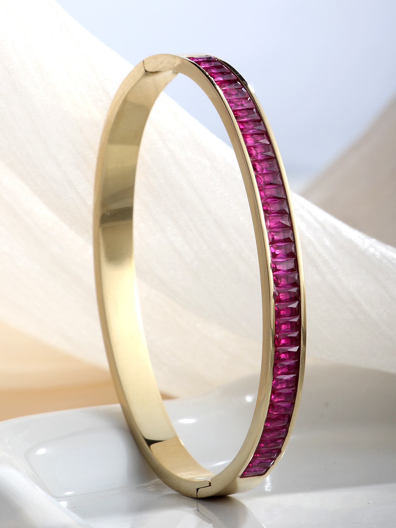 Stainless Steel Semi-Circular Zirconia Bracelet-CX13 - Image 3