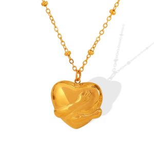 Wholesale Waterproof Women's Stainless Steel Interlocking Heart Necklace—Same Style as Amazon-OJ37