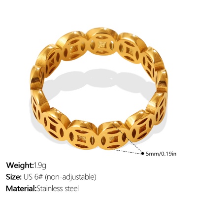 Wholesale 18K Gold-Plated Stainless Steel Openwork Copper Coin Ring for Prosperity-OJ043 - Image 2