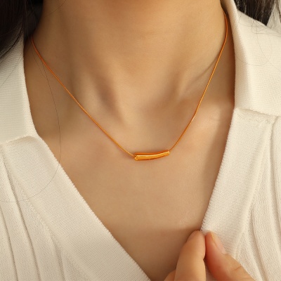 Wholesale Color-Fast Women's Stainless Steel Smile Necklace, French Minimalist Style-OJ038 - Image 2