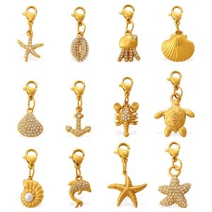 316L 18K Gold-Plated Stainless Steel Marine Life Pendant Set (15 Pieces)-OJ64