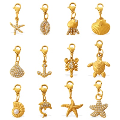 316L 18K Gold-Plated Stainless Steel Marine Life Pendant Set (15 Pieces)-OJ64