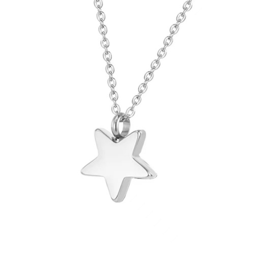 316L Stainless Steel Polished Five-Pointed Star Pendant Necklace-GJ04