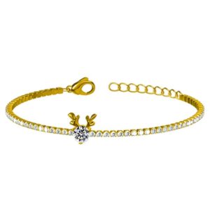 Stainless Steel “A Deer, A You” Single-Row Zircon-Set Bracelet-LY113