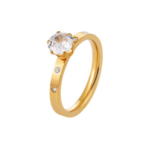 Stainless Steel Five-Diamond Six-Prong Ring-RH403